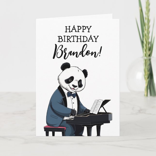 Cartão Branca e Panda Negra Bonita Aniversário (Frente)