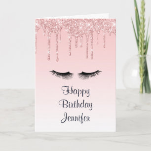 Cartão Branca Líquida Moderna Rosa e Glitter Eyelashes A