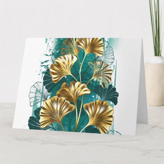 Cartão Branch with Golden Leaves Ginko Biloba (Frente)