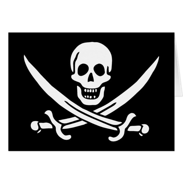 Cartão Branco, Bandeira Pirata, Calico Jack, Caveira e Cu (Frente Horizontal)