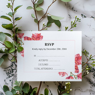 Cartão Branco de Casamento Floral RSVP Pink Magno