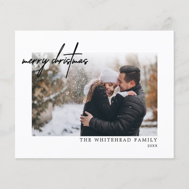 Cartão branco de Natal de Merry Preto Simples (Frente)