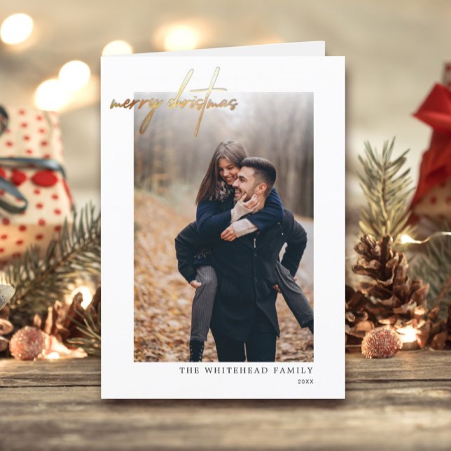 Cartão Branco Dourado de Natal Moderno (Criador carregado)