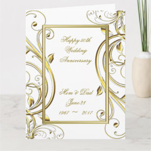 Cartão Branco Dourado florescente 50 anos 8,5 x 11