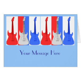 Cartão branco e azul vermelho das guitarra