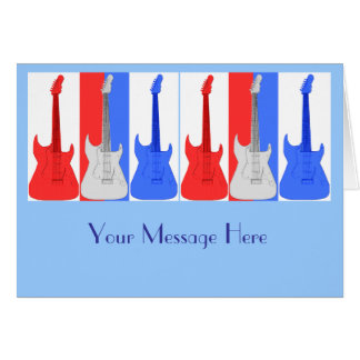 Cartão branco e azul vermelho das guitarra