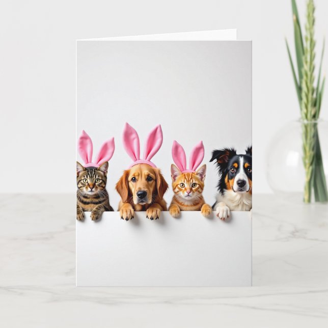 Cartão Branco Orelhas Rosa Animais Fofos (Frente)