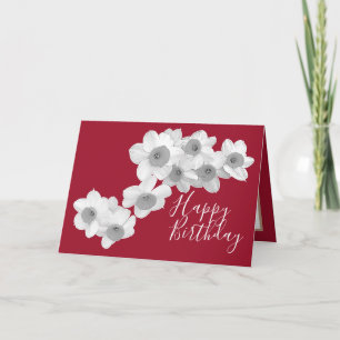 Cartão Brancos Daffodils Vermelho Cor Fundo Aniversário