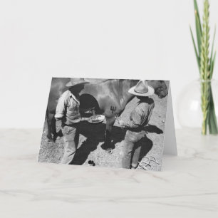 Cartão Branding horses with the pitchfork brand