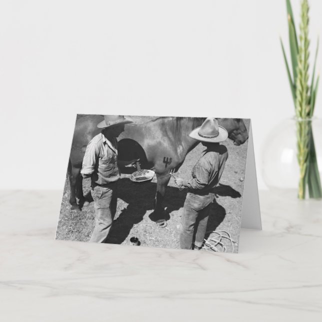 Cartão Branding horses with the pitchfork brand (Frente)