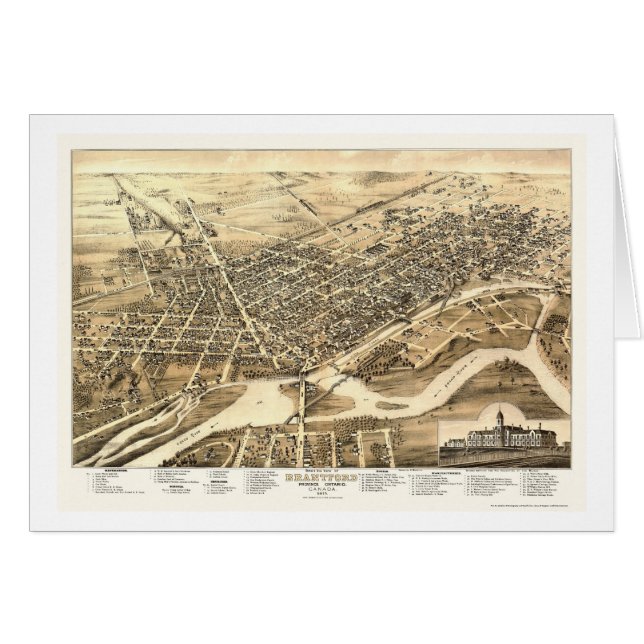 Cartão Brantford, SOBRE, mapa panorâmico de Canadá - 1875 (Frente Horizontal)