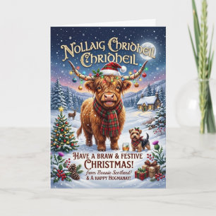 Cartão Braw Highland Cow Nollaig Chridheil