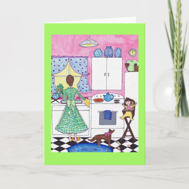 Cartão Breakfast, Mother, Baby, Dog Greeting Card (Frente)