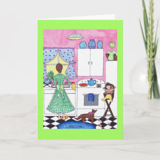Cartão Breakfast, Mother, Baby, Dog Greeting Card
