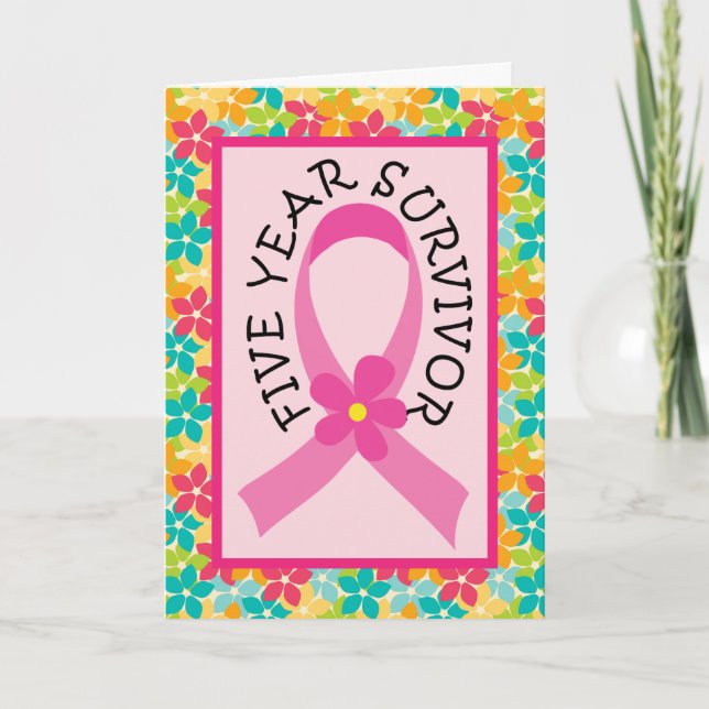 Cartão Breast Cancer 5 Year Survivor Pink Ribbon (Frente)