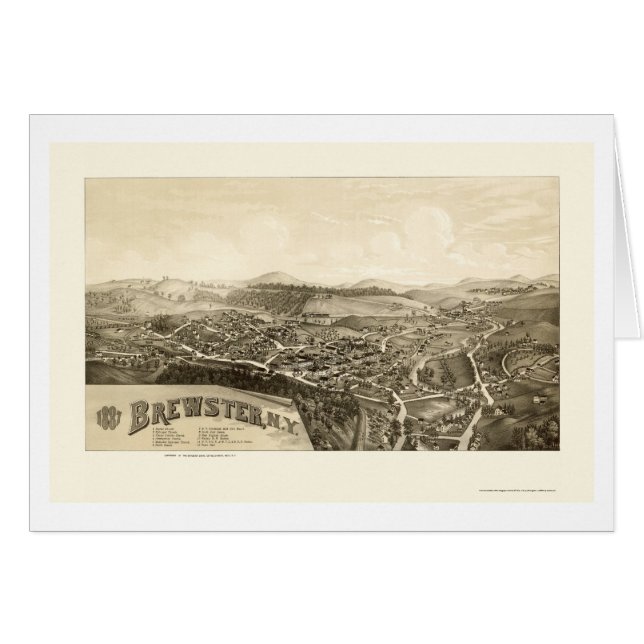 Cartão Brewster, mapa panorâmico de NY - 1887 (Frente Horizontal)