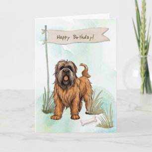 Cartão Briard Breed Dog Fora Sob Sinal De Aniversário