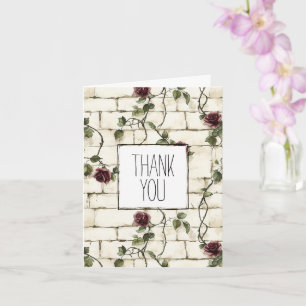 Cartão Brick Wall Rosa vermelha Floral Obrigado