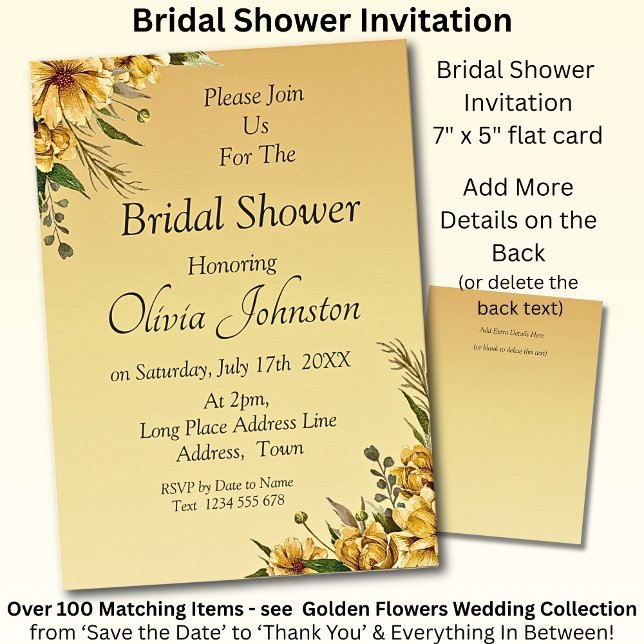 Cartão Bridal Shower Invitation - Golden Yellow Flowers (Criador carregado)
