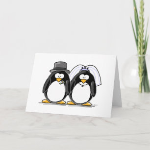 Cartão Bride and Groom Penguins