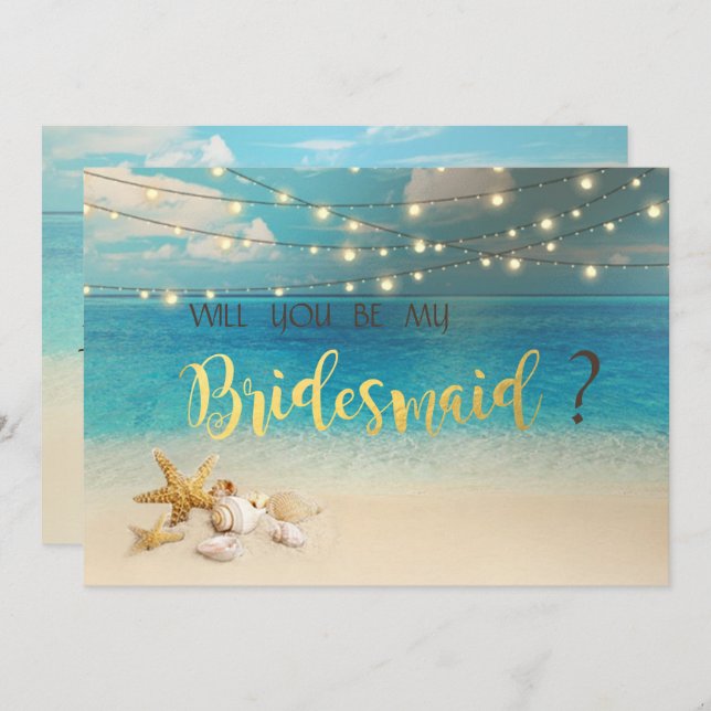Cartão Bridesmaid de Casamento de Praia (Frente/Verso)