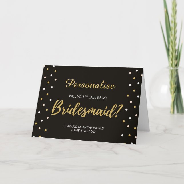 Cartão Bridesmaid personalizado branco preto e our (Frente)