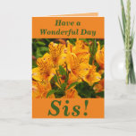 Cartão Bright and Bold Floral Birthday Card for Sis<br><div class="desc">Bright Alstroemeria flowers (Peruvian lilies) make a great image for this colourful birthday card for Sis.  Text can easily be personalised if wished.</div>