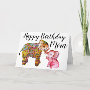 Cartão Bright Boho Elephants Feliz Aniversário Mãe