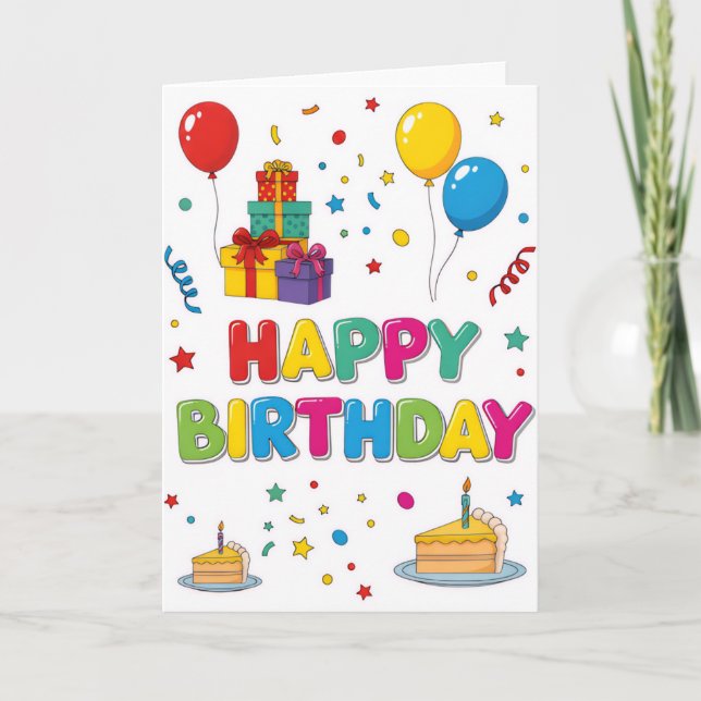 Cartão Bright & Cheerful Cartoon “Happy Birthday” Card (Frente)