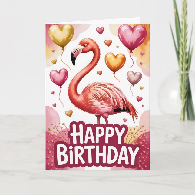 Cartão Bright & Cute Flamingo Birthday (Frente)
