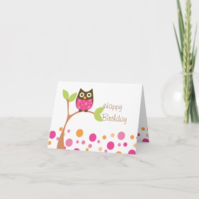 Cartão Bright Pink Baby Owl (Frente)