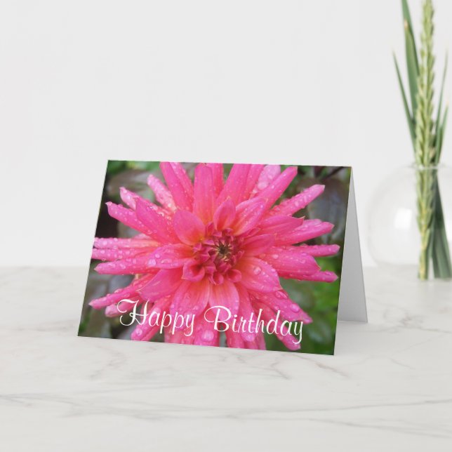 Cartão Bright Pink Dahlia Birthday Card (Frente)