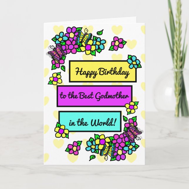 Cartão Bright Pretty Whimsical Birthday for Godmother (Frente)