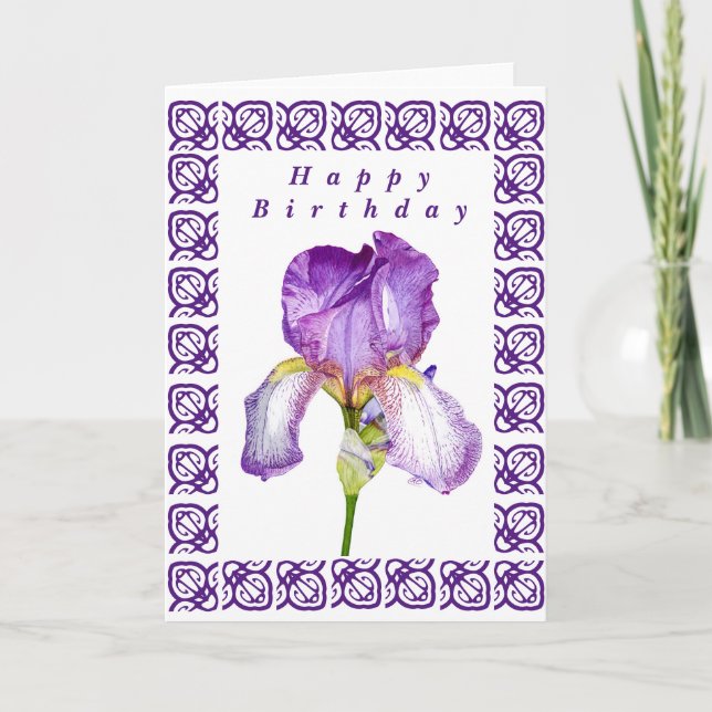 Cartão Bright Purple Iris Happy Birthday Folheto (Frente)