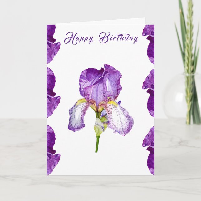 Cartão Bright Purple Iris Happy Birthday Folheto (Frente)
