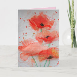 Cartão Bright Red Poppies Watercolor Birthday Card