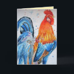 Cartão Bright Red Rooster Watercolor Card<br><div class="desc">Bright Red Rooster Watercolor Greetings Card. Let this beautiful bird brighten your day! Designed from one of my original watercolors. Sure to put a smile on the receivers face.</div>