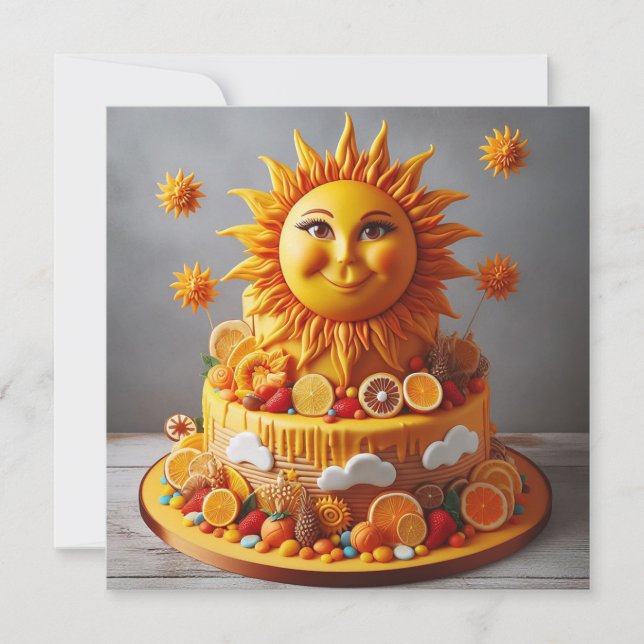 CARTÃO BRIGHT & SUNNY SUN THEMED DECORED BIRTHDAY CAKE (Frente)