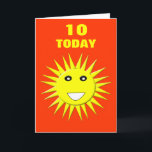 Cartão Bright Sunshine Customizable Kids Birthday Card<br><div class="desc">This bright smiling yellow sun is guaranteed to make your child smile on their birthday. It is on a red hot background and has a big white smiley mouth and huge black eyes with white pupils. The text on the outside of the card is customizable so you can change the...</div>