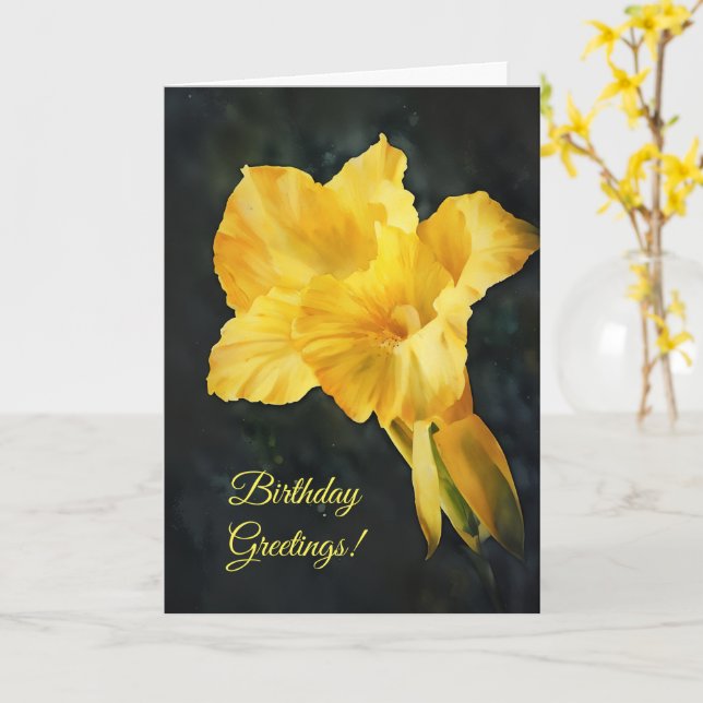 Cartão Bright Yellow Lily Flower Art Birday (Flor Amarela)