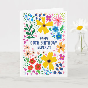 Cartão Brilhante Floral, Nome Personalizado e Idade de An