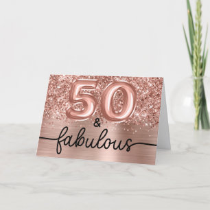 Cartão Brilhante Rosa Dourado Glam 50 e Fabuloso