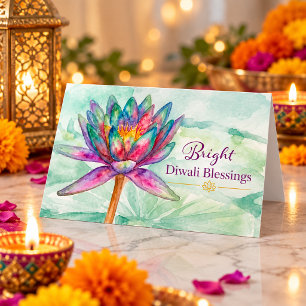 Cartão Brilhantes Bênçãos de Diwali Flor de Lótus