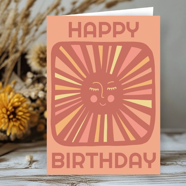 Cartão Brilho alegre Sol FELIZ ANIVERSÁRIO Personalizado  (Cheerful Glow Sun HAPPY BIRTHDAY Customized Boho BDAY Card
)