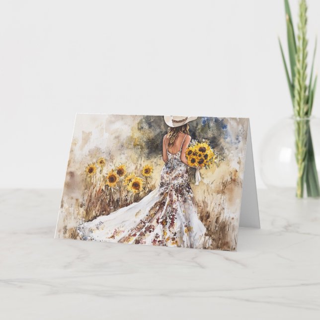 Cartão Brilho brilhante em palhaço, botas e girassóis (Frente)