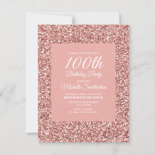 Cartão Brilho Cor-de-Rosa Espelhado Aniversário de 100 an