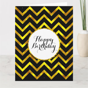 Cartão Brilho de aniversário em dourado preto com chevron
