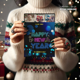 Cartão Brilho Neon Black & Blue Midnight Sparkle Ano Novo