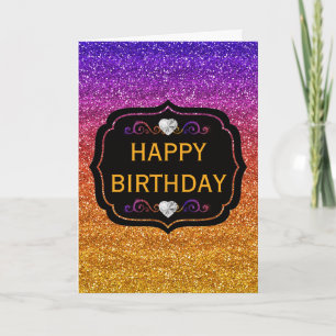 Cartão Brilho Roxo & Laranja Gradiente Glitter Aniversári