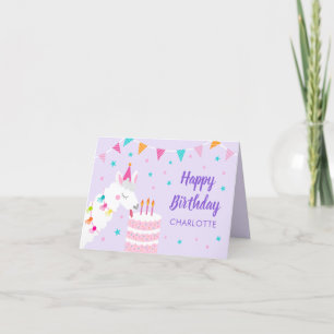 Cartão Brincadeira de Llama 3º aniversário feliz de roxo